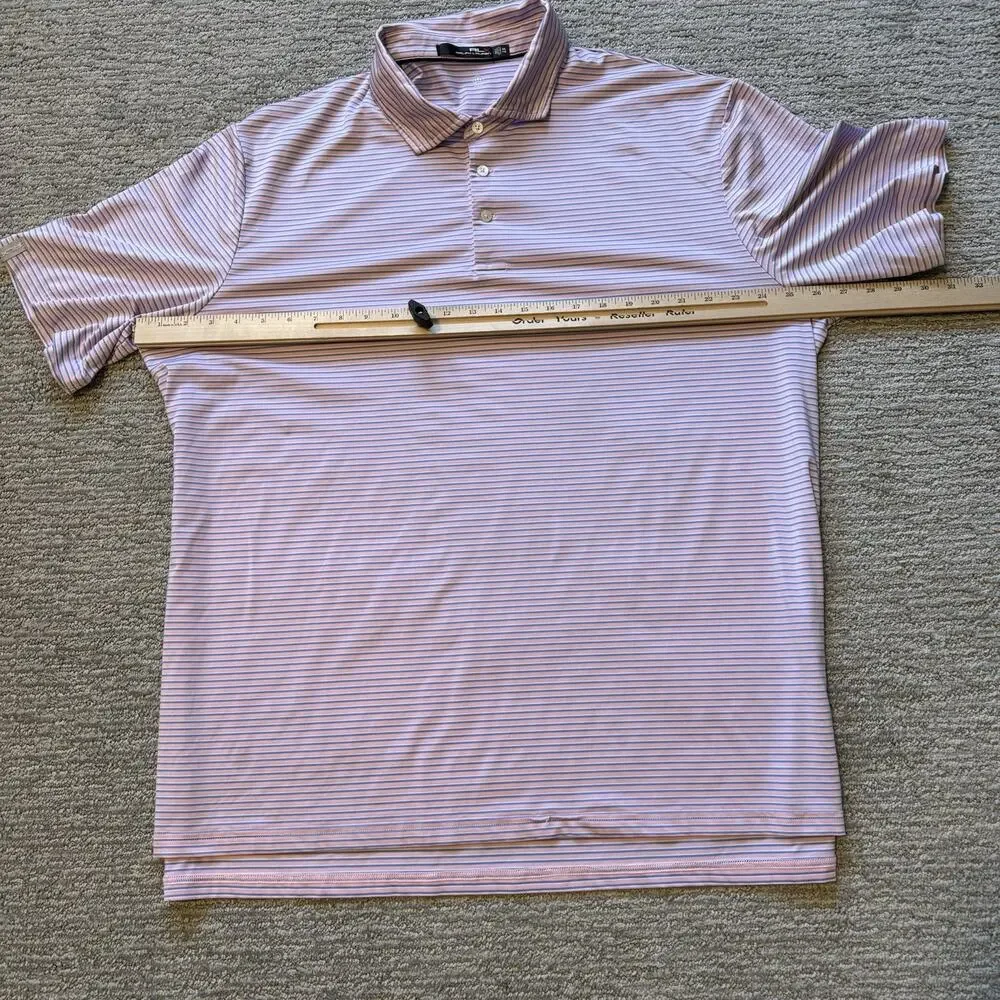 RLX Ralph Lauren Polo Shirt Men’s XXL Pink Blue Stripe‎ Short Sleeve Golf Active